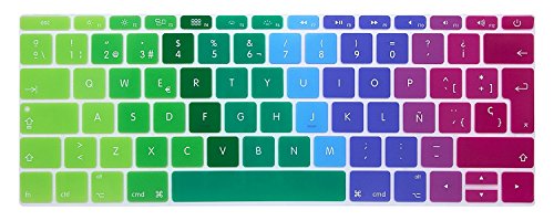 GSuMio Silicone/Silicona Skin Española Cubierta del Teclado para MacBook Pro 13 Pulgadas A1708 (sin Barra táctil), lanzado en 2016 y MacBook Pro 12 Pulgadas A1534, lanzado en 2015 (Arco Iris)