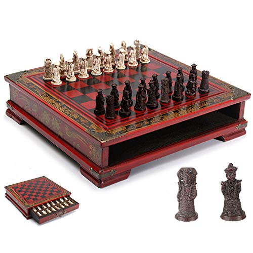 GYFHMY Ajedrez de Estilo Guerrero de Terracota con Tablero, ajedrez Internacional Hecho a Mano, Juego Retro de Almacenamiento Plegable, Juego Familiar clásico niños Adultos GYFHMY Ajedrez de Estilo Guerrero de Terracota con Tablero, ajedrez Internacional Hecho a Mano, Juego Retro de Almacenamiento Plegable, Juego Familiar clásico niños Adultos
