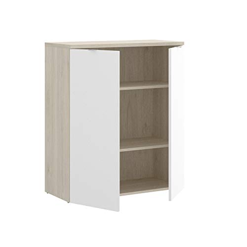 HABITMOBEL Armario Oficina bajo con 2 Puertas Color Blanco Brillo y Natural. Medidas: Alto 96cm. Ancho 79cm. Fondo 40cm. HABITMOBEL Armario Oficina bajo con 2 Puertas Color Blanco Brillo y Natural. Medidas: Alto 96cm. Ancho 79cm. Fondo 40cm.