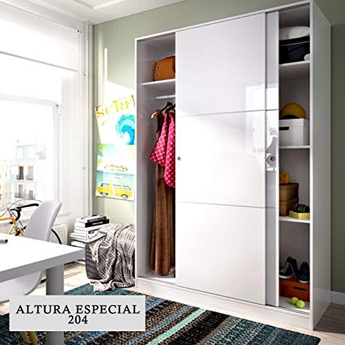 HABITMOBEL Armario Puertas correderas Altura Especial Barra para Colgar Color Blanco 204X120cm HABITMOBEL Armario Puertas correderas Altura Especial Barra para Colgar Color Blanco 204X120cm