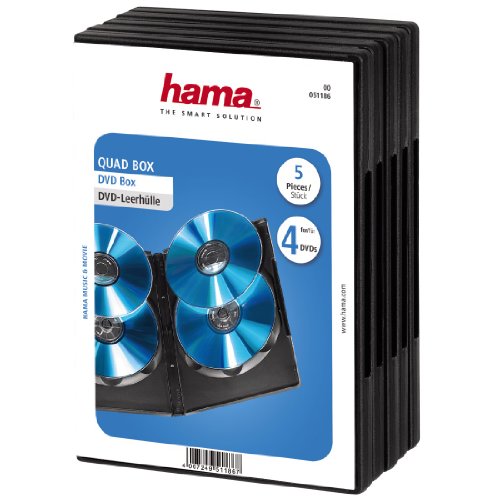 Hama DVD Quad Box - Funda para DVD (Capacidad: 4 Discos, 5 Unidades), Negro