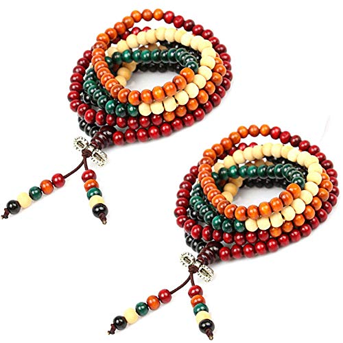 Hantier 2 Pack 8mm Multicolor Tibetano 108 Cuentas Buda Budista Collar Pulsera, Pulsera Budista de Los Granos del Rezo del Sándalo, Meditación Collar de Piedra Hantier 2 Pack 8mm Multicolor Tibetano 108 Cuentas Buda Budista Collar Pulsera, Pulsera Budista de Los Granos del Rezo del Sándalo, Meditación Collar de Piedra