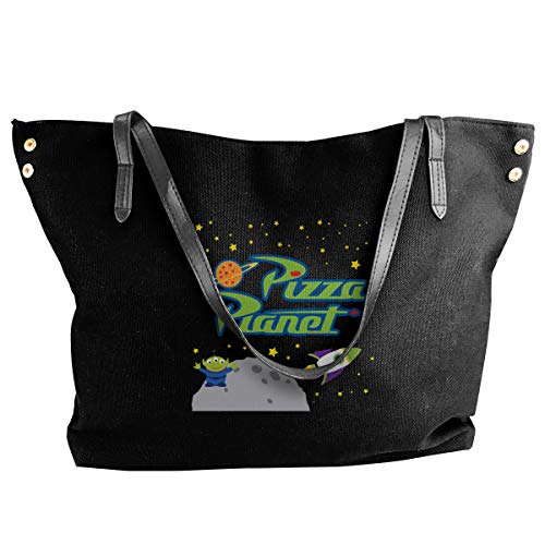 Happiness Station Pizza Planet Poster Women Style Canvas Large Tote Top Handle Bag Shopping Hobo Shoulder Bag, Large Size 18.1'' X 4.9'' X 12.99''