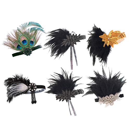 harayaa Diadema de Plumas de Los años 20 30 de Las Mujeres de 6 Piezas harayaa Diadema de Plumas de Los años 20 30 de Las Mujeres de 6 Piezas