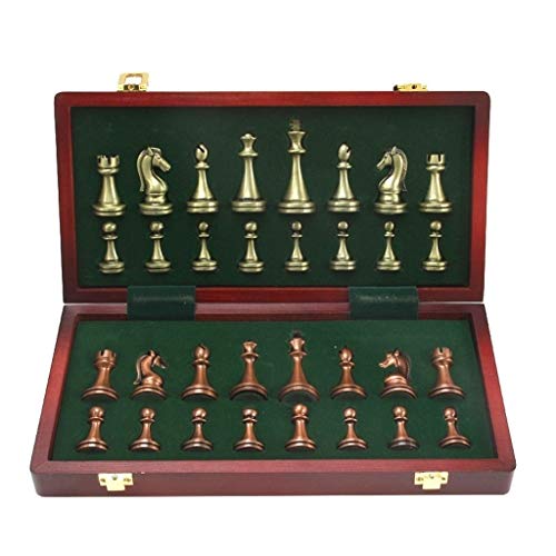 HBXHN Tablero de ajedrez Las Grandes Piezas de ajedrez de Metal Plegable de Madera Maciza Conjunto de Tablero de ajedrez Juego de ajedrez Profesional Conjunto de ajedrez clásico