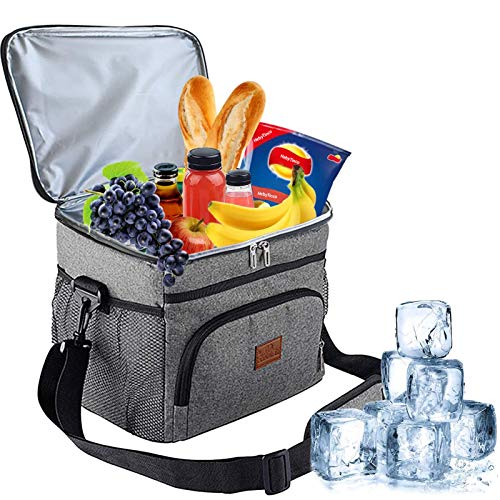 HebyTinco 15L Térmica Bolsa Portatil Almuerzo Hermética Bolsa Térmica Plegable Bolso Nevera Térmica Tela Bolsas para Llevar Comida Nevera Almuerzo Adulto Niños Trabajo Oficina Playa Viaje (dark gray)