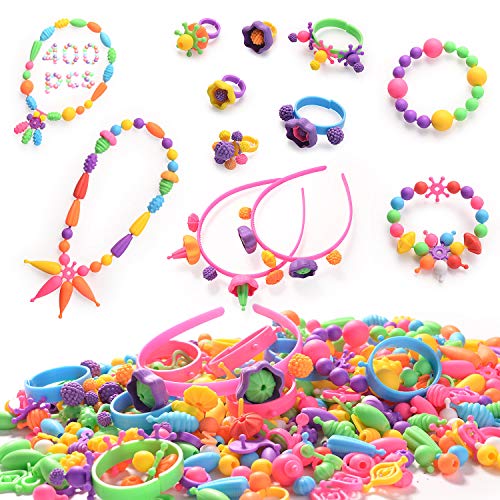 HellDoler Pop Beads,Kit de Fabricación de Joyas para Niños con Más de 400 Piezas Artes y Manualidades con Pop Beads para Hacer Collares, Pulseras, Anillos para Niños y Niñas