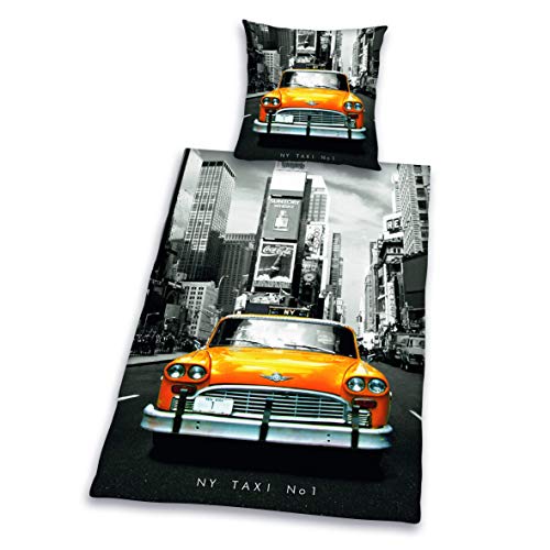 Herding 445960050 - Juego de Funda nórdica de linón con diseño de Taxi de Nueva York (80 x 80 cm + 135 x 200 cm)