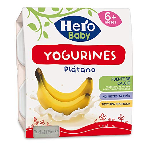 Hero Baby Yogurines Tarrinas de Yogur de Plátano para Bebés a partir de 6 meses Pack de 6 de 4x100 g