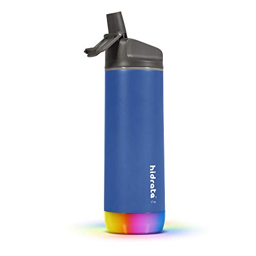 Hidrate Spark Steel Smart Water Bottle - Tracks Water Intake & Glows to Remind You to Stay Hydrated, Straw, 21oz, Deep Blue