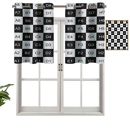 Hiiiman Cortinas con ojales, diseño de tablero de ajedrez monocromático con coordenadas de mosaico cuadrado, juego de 2, 137 x 91 cm para ventana de cocina