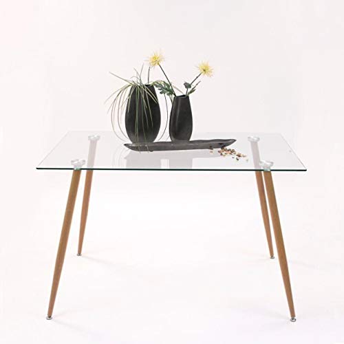 Homely Mesa de Comedor-Cocina Cairo Tapa de Cristal y Patas de Metal símil Madera Color Roble, 120x80 cm Homely Mesa de Comedor-Cocina Cairo Tapa de Cristal y Patas de Metal símil Madera Color Roble, 120x80 cm