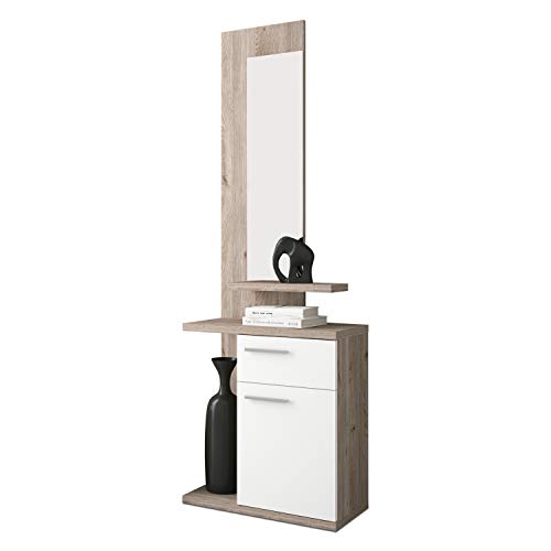 HomeSouth - Recibidor con Cajon y Puerta, Mueble de Entrada con Espejo, Acabado en Blanco y Nelson, Modelo Enter, Medidas: 60,5 cm (Ancho) x 186 cm (Alto) x 27,8 cm (Fondo) HomeSouth - Recibidor con Cajon y Puerta, Mueble de Entrada con Espejo, Acabado en Blanco y Nelson, Modelo Enter, Medidas: 60,5 cm (Ancho) x 186 cm (Alto) x 27,8 cm (Fondo)