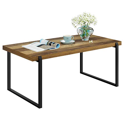 Homfa Mesa de Centro Mesa de Café Mesa Auxiliar Salón Metálica y Madera con 1 Estante Estilo Industrial Negro y Vintage 110x56x46cm