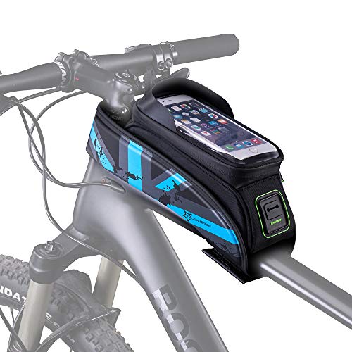 HSNMEY Bolsa impermeable para el marco frontal de la bicicleta, con pantalla táctil, funda para teléfono móvil, visera de sol, tubo superior, soporte para teléfono, color azul de 5.8 pulgadas
