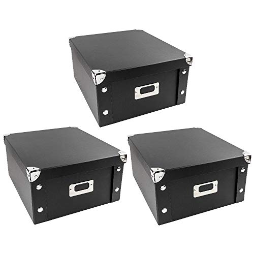 Ideen mit Herz Cajas organizadoras | Juego de 3 | Caja de almacenamiento con tapa | Plegables | De cartón y metal | Cada una 31 cm x 26 cm x 14 cm (negro)