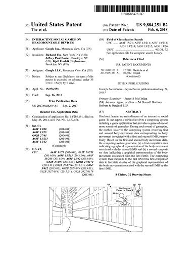 Interactive social games on head-mountable devices: United States Patent 9884251 (English Edition)