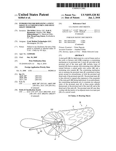 Introducer for deploying a stent graft in a curved lumen and stent graft therefor: United States Patent 9855128 (English Edition)
