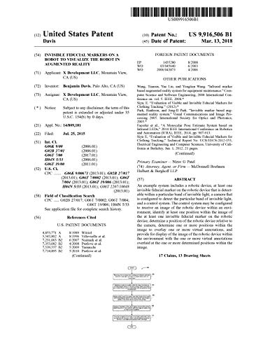 Invisible fiducial markers on a robot to visualize the robot in augmented reality: United States Patent 9916506 (English Edition)