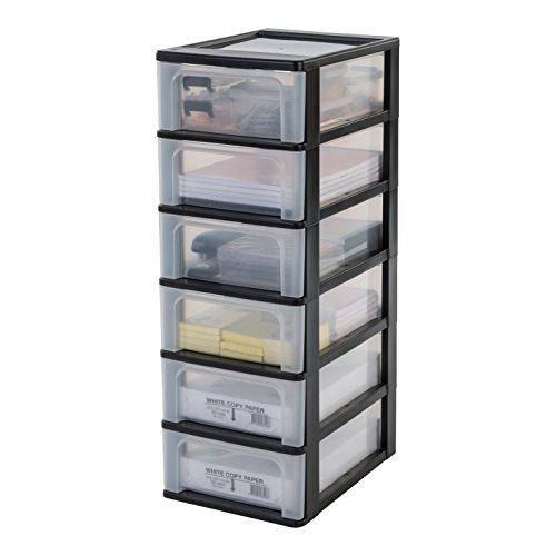 Iris Ohyama Organizer Chest OCH-2006, Torre de Almacenamiento con 6 cajónes Chest-OCH-2006, plástico, Negro/Transparente/Claro, 42 L, 26 x 35,5 x 72,5 cm, 6 x 7 L