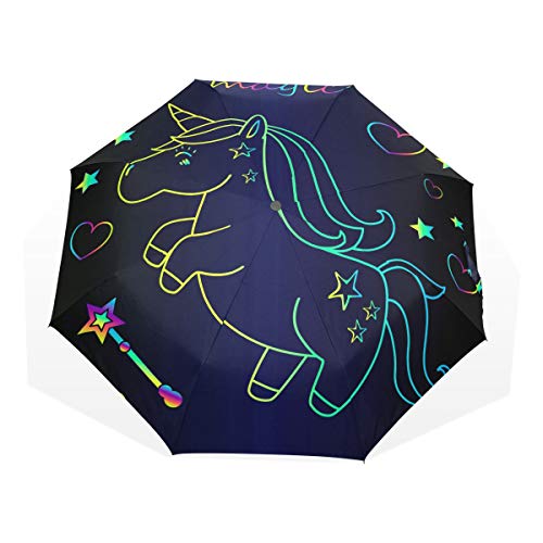 ISAOA Paraguas de viaje automático, paraguas plegable con estrellas a prueba de viento ultra ligero con protección UV paraguas compacto mango para fácil de llevar para mujeres y hombres