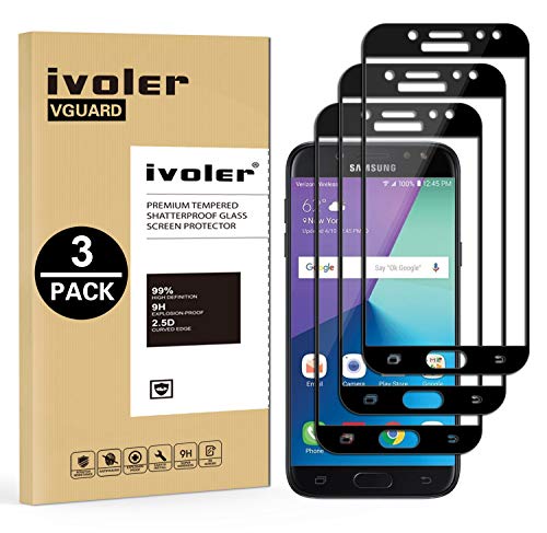 ivoler [3 Unidades] Protector de Pantalla Compatible con Samsung Galaxy J7 2017, [Cobertura Completa] Cristal Vidrio Templado Premium, [Dureza 9H] [Anti-Arañazos] [Sin Burbujas]