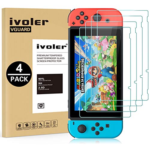 ivoler [4 Unidades] Protector de Pantalla para Nintendo Switch, Cristal Vidrio Templado Premium