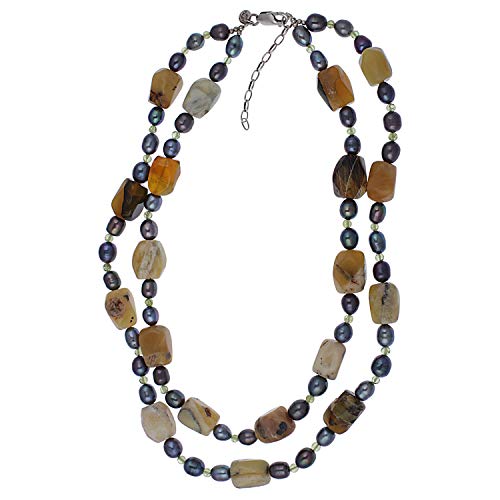 jewel24 piedras preciosas collar de 925 plata de ley con ópalo y peridoto & Cría de de perlas de agua dulce 47 – 52 cm
