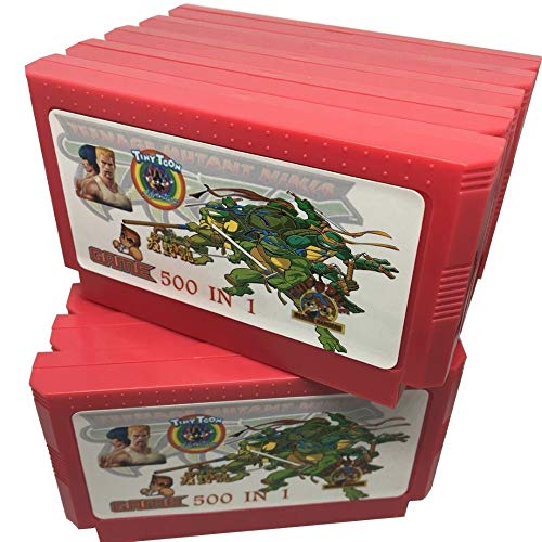 Jhana Paquete de 10 cartuchos de juego 500 en 1 de 60 pines para consola de juegos de 8 bits con tortugas Nijia1 2 3 4 / Contra 1 2 3 6 7 8 / Tiny Toon 1 2 3 etc.