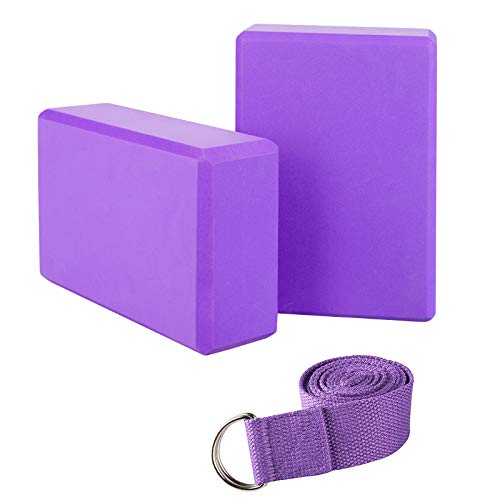 JIM'S STORE Bloque de Espuma+Correa,Bloque de Yoga Ejercico EVA de Alta Densidad para Mejorar Fuerza y Flexibilidad Yoga Pilates Amantes(Morado)