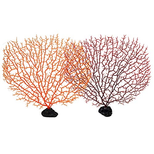 Jinlaili Coral Artificial Acuario, 2 Pz Ornamento Artificial Coral Plástico, Decoración Artificial Mar Planta para Acuario Tanque Pescados, Flor de Coral Acuario, 27 x 30 cm, Naranja, Roja