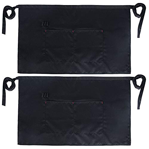 JNCH 2pcs Delantal de Cocina Delantal de Cintura Cocina Delantal Corto Unisex para Hombre Mujer Cocinero Chef Camarero Panadero Restaurante Bar Panadería Casa (Cortos Negros, 2pcs)