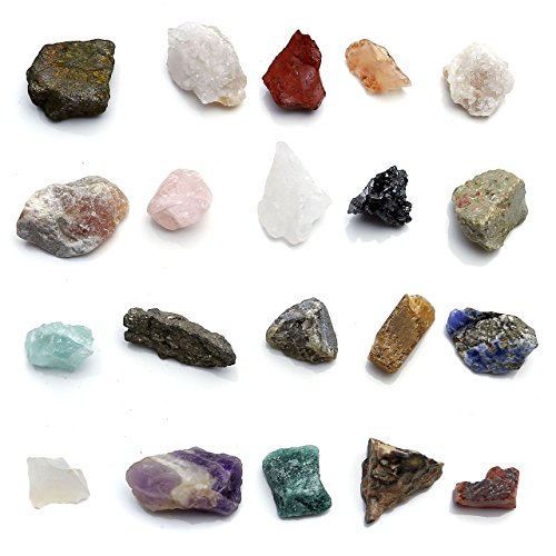 JOVIV Juego de 20 piedras naturales para cristaloterapia, gemas, diferentes piedras Panderas, Amor Irajustable, preciosas Minerales, gemstone, regalo en caja