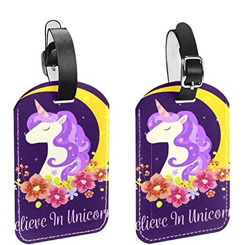 Juego de 2 etiquetas para equipaje con diseño de unicornio mágico con luna