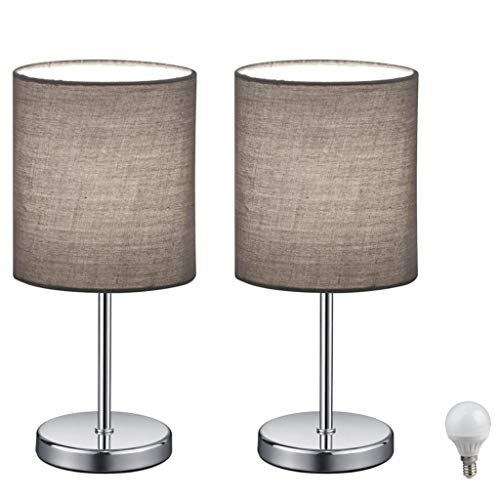Juego de 2 lámparas LED para mesita de noche, lámpara de mesa con pantalla de tela (gris) para dormitorio, salón, estudio, mesa auxiliar, incluye bombilla LED de 3 W Juego de 2 lámparas LED para mesita de noche, lámpara de mesa con pantalla de tela (gris) para dormitorio, salón, estudio, mesa auxiliar, incluye bombilla LED de 3 W