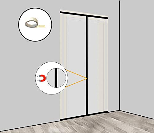 Juego de 2 protectores magnéticos para puerta (fieltro), puerta de construcción con cierre magnético, 1,20 x 2,20 m, incluye cinta adhesiva de doble cara