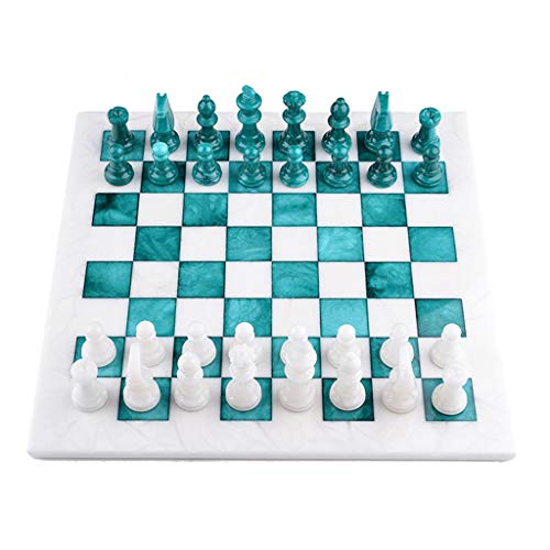 Juego de ajedrez de piedra de ágata, juego de ajedrez, estándar familiar, internacional de ajedrez, decoración creativa, regalo para amantes del ajedrez, ajedrez internacional (color: verde)