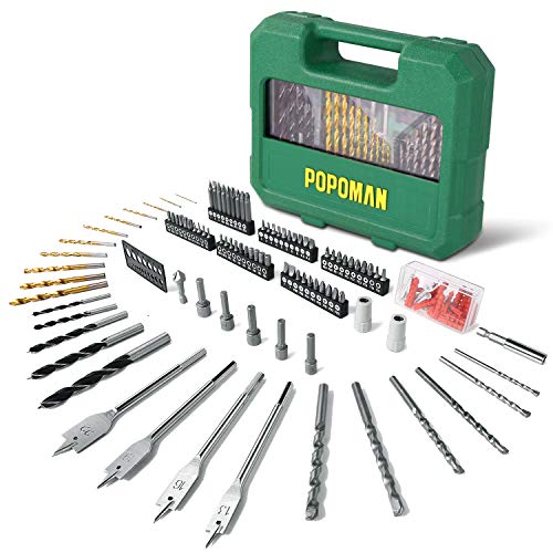 Juego de Brocas Caja, POPOMAN Profesional 125 Piezas Juego de Puntas, Set 125Pcs con brocas y puntas para atornillar y taladrar, Adecuado para Madera, Metal, Plástico, Superficie de Cemento -MTH400