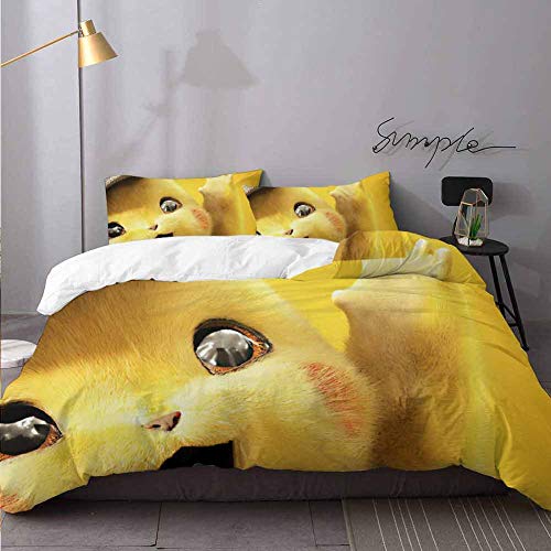 Juego de funda de edredón con cierre de cremallera y 2 fundas de almohada de 3 piezas, diseño de detective Pikachu K