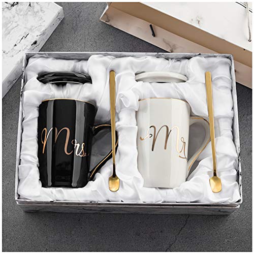 Juego de tazas de café para parejas, regalo de boda para novios, para compromisos o aniversarios (414 ml), cerámica, Tazas de café Mr and Mrs.