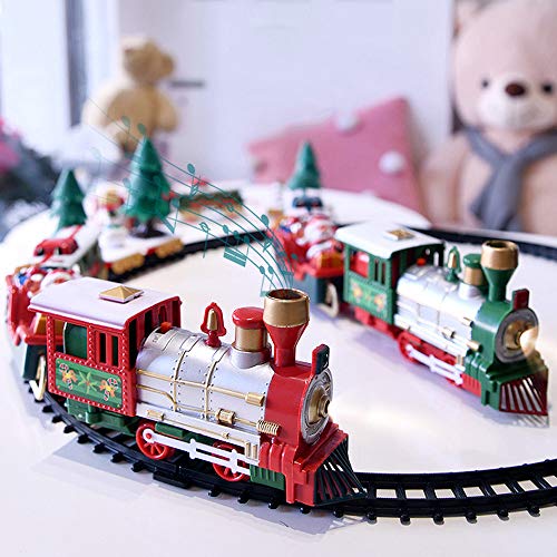 Juego de Trenes navideños clásicos, Tren de Juguete para niños con Luces y Sonidos, Incluye Coches y vías con Motor de Locomotora de muñeco de Nieve de árbol de Navidad, Regalo para niños y niñas