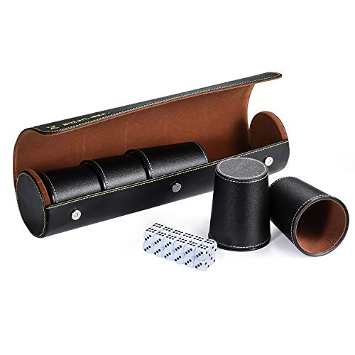 Juego de vasos de piel sintética para fiestas, 5 dados con vaso, 25 dados de punto, estuche de transporte exclusivo de piel sintética con cierre magnético Juego de vasos de piel sintética para fiestas, 5 dados con vaso, 25 dados de punto, estuche de transporte exclusivo de piel sintética con cierre magnético