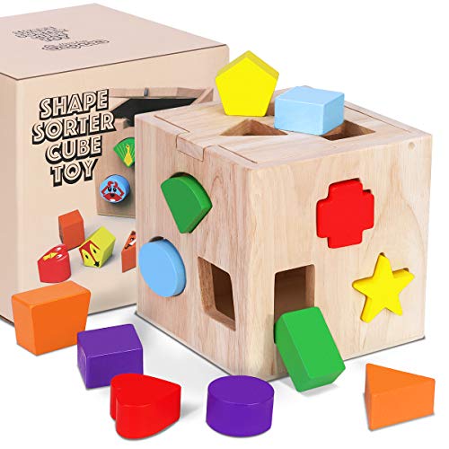 Juguete de Madera Montessori Rompecabezas de Madera de Cubo de Actividades Habilidades motoras para bebés Juego de clasificación de Forma y tamaño Juguete de Aprendizaje Educativo de para niños