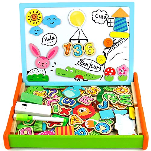 Juguetes Montessori Puzzles Infantiles Madera con Alfabeto Magnetico,Pizarra Magnetica Doble Cara Juegos Educativos Regalos de Navidad para Niños 3 4 5 años-2 Estilos Enviados Al Azar