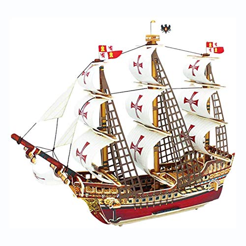 JYING Rompecabezas de Madera en 3D, DIY Rompecabezas 3D Forma de Barco de Guerra de Santa María Rompecabezas de Madera Modelo mecánico Kits de construcción