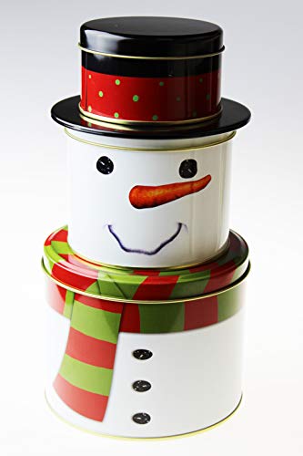 Kamaca Juego de 3 cajas de galletas de tres pisos prácticas y elegantes para invierno, Adviento o Navidad (muñeco de nieve)