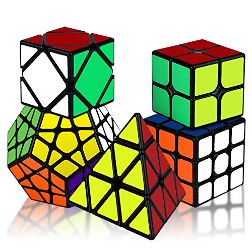 KidsPark Magic Speed Cube Set 2x2 3x3 Pyramid Pyraminx Megaminx Skew Magic Cube, Adhesivo de PVC Liso 3D Magic Puzzle Cube Bundle Cubo Mágico para Niños y Adultos， Paquete de 5