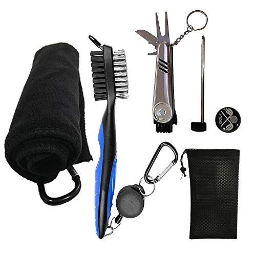 Kingrun Accesorios de Golf, Limpiador Cepillo de Palos de Golf, Toalla Golf, Cepillo Golf, Herramienta de reparación Plegable con Marcador de Golf, Kit de Limpieza para Palos de Golf Kingrun Accesorios de Golf, Limpiador Cepillo de Palos de Golf, Toalla Golf, Cepillo Golf, Herramienta de reparación Plegable con Marcador de Golf, Kit de Limpieza para Palos de Golf