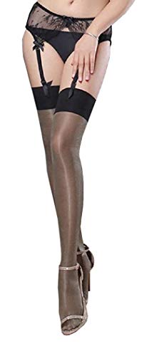 KIRALOVE Medias mujer sexy - tirantes - brillante - laminado - banda lisa - talla única - color bronce 30 denier - zapatos para niña