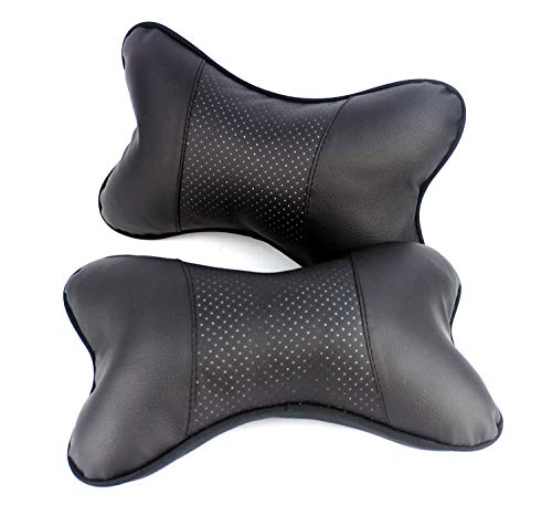 Kit de 2 Cojines Almohadas para Reposacabezas Asiento del Coche Modelo Negro Piel Clásico 28x17cm (912807)